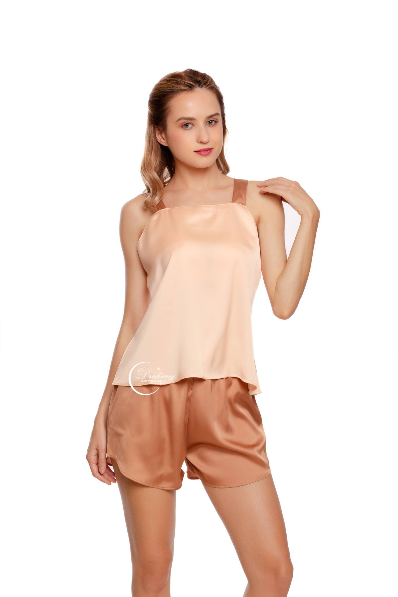  Dreamy- DN22- Đồ bộ quần ngắn áo 2 dây dáng suông nhẹ nhàng nữ tính đồ bộ mặc nhà thoải mái có màu nâu 