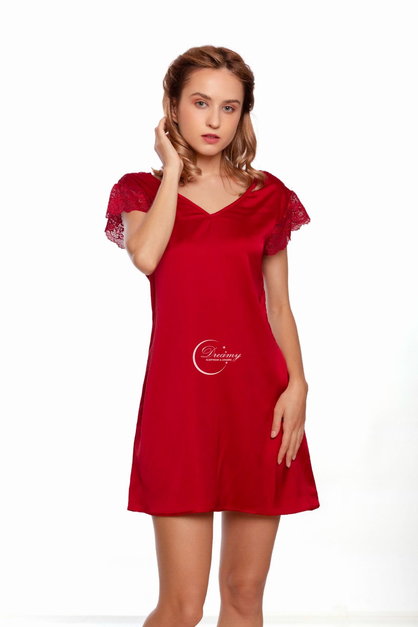  Dreamy- VS20- Váy ngủ lụa cao cấp, váy ngủ nữ dáng suông tay ngắn phối ren mềm mại sang trọng quyến rũ có 3 màu đỏ đô, đen, xanh đen 