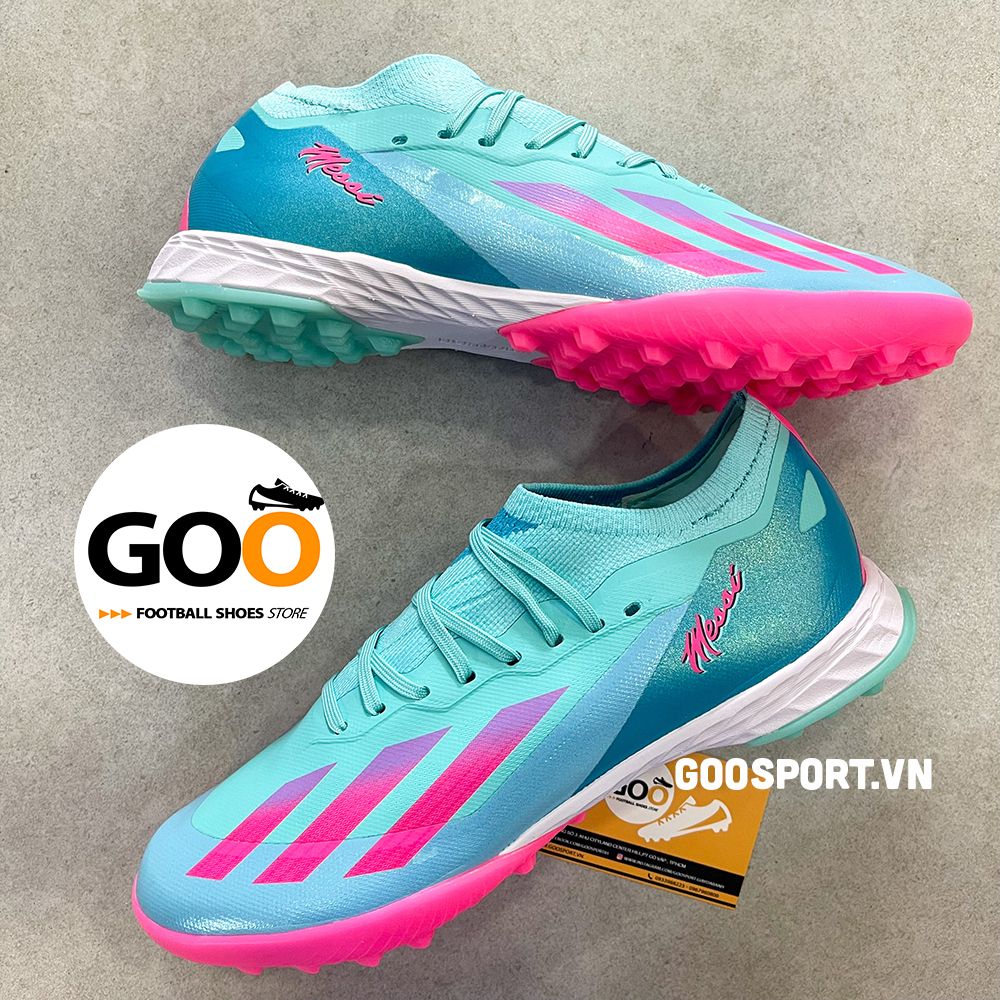  Adidas X Superfast 1 TF xanh ngọc sọc hồng 