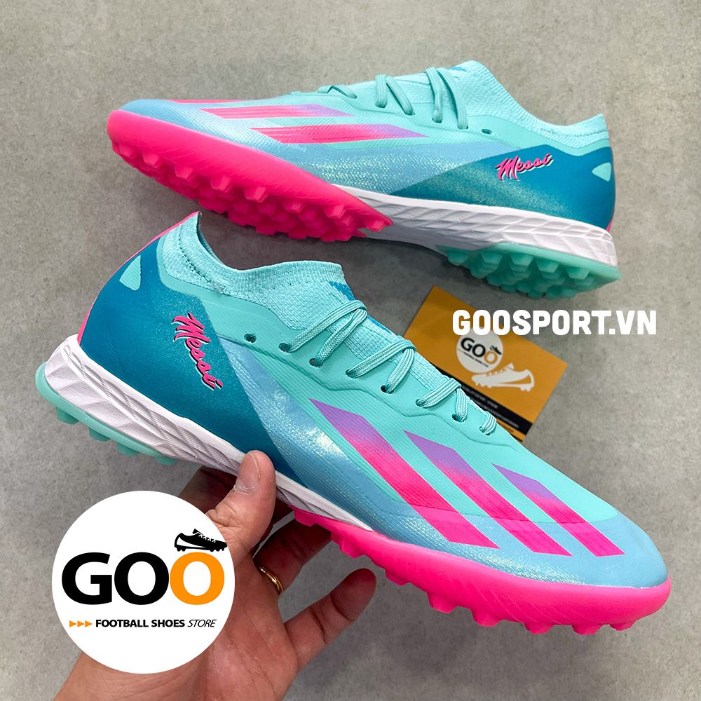  Adidas X Superfast 1 TF xanh ngọc sọc hồng 