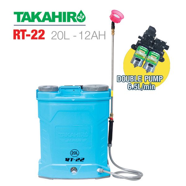 Bình phun thuốc sâu TAKAHIRO RT-22 (20L, 12AH, bơm đôi)