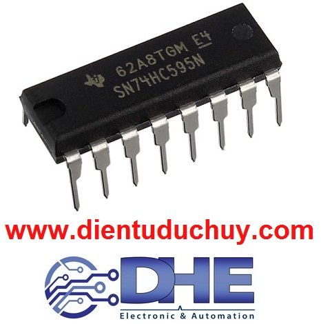 IC LOGIC 74HC595 , DỊCH VÀ CHỐT DỮ LIỆU ĐẦU RA 8BIT, DIP 16 CHÂN