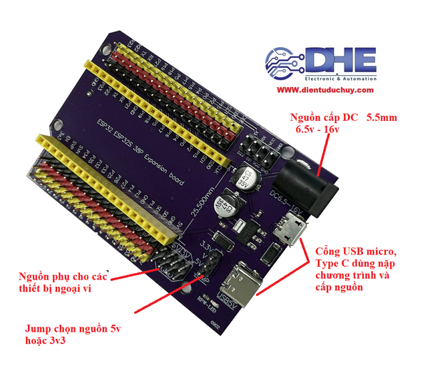 BREAKOUT ĐẾ RA CHÂN ESP32 ESP32S  WROOM 32D/U WROOVER (LOẠI 38 PIN)