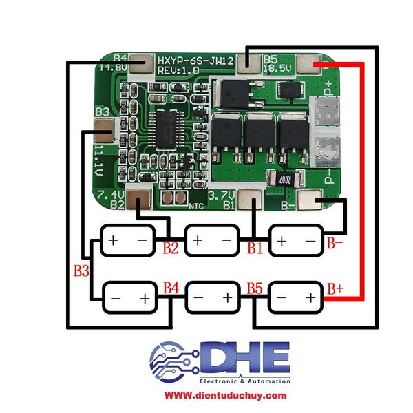 MẠCH SẠC & XẢ 6S PIN LITHIUM - ION 18650, HXYP - 6S - JW12, 22V 24V DÒNG XẢ TỐI ĐA 14A, CÓ CÂN BẰNG DÒNG ĐIỆN