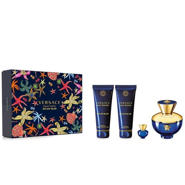 Gift Set Versace Pour Femme Dylan Blue 4pcs (EDP 100ml & EDP 5ml & Body Lotion 100ml & Shower gel 100ml )