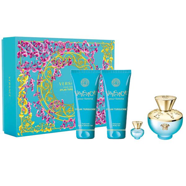 Gift Set Versace Pour Femme Dylan Turquoise 4pcs ( EDT 100ml + Body Lotion 100ml + Shower gel 100ml + EDT 5ml )