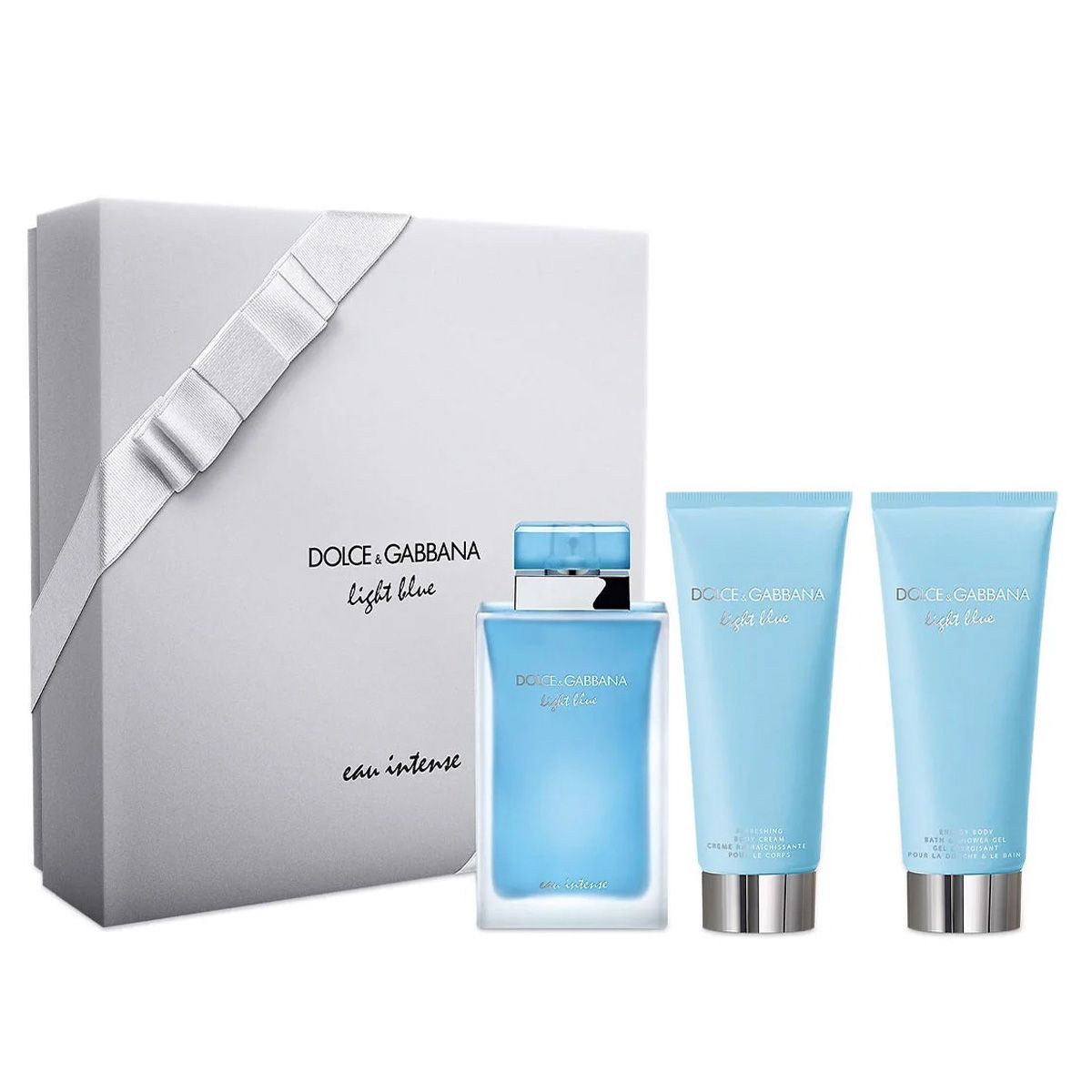  Gift Set Dolce & Gabbana Light Blue Eau Intense 3pcs EDP 100ml + 100ml Body Cream + Body Bath & Shower Gel 