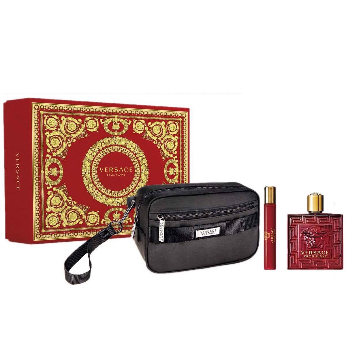  Gift Set Versace Eros Flame 3pcs (EDP 100ml & EDP 10ml & Travel Bag) 