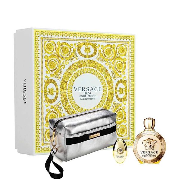  Giftset Versace Eros Pour Femme EDP 3PCS ( 100ml & 10ml & Travel Bag ) 