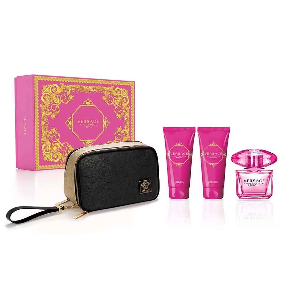  Gift Set Versace Bright Crystal Absolu 4pcs ( EDP 90ml & Shower Gel 100ml & Body Lotion 100ml & Travel Bag ) 