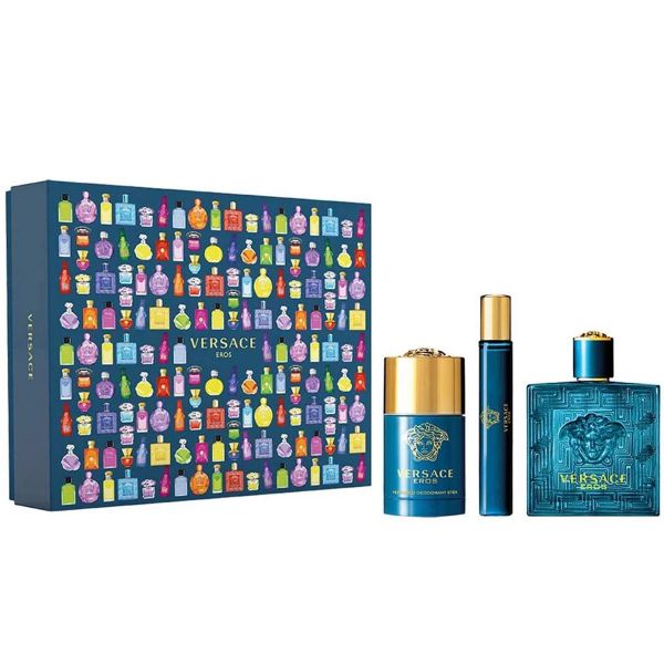  Versace Eros Pour Homme 3pcs - Spring Set  ( EDT 100ml & EDT 10ml & Lăn Khử Mùi 75ml ) 