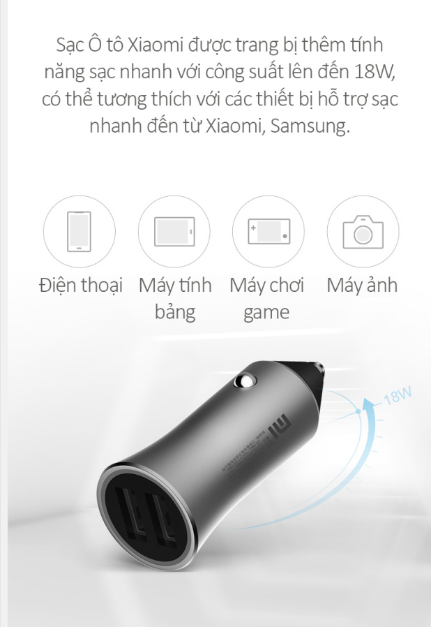 Sạc ô tô tích hợp sạc nhanh 18W Xiaomi / Mi Car Charger Pro, Dual USB, Fast Charge (18 W)