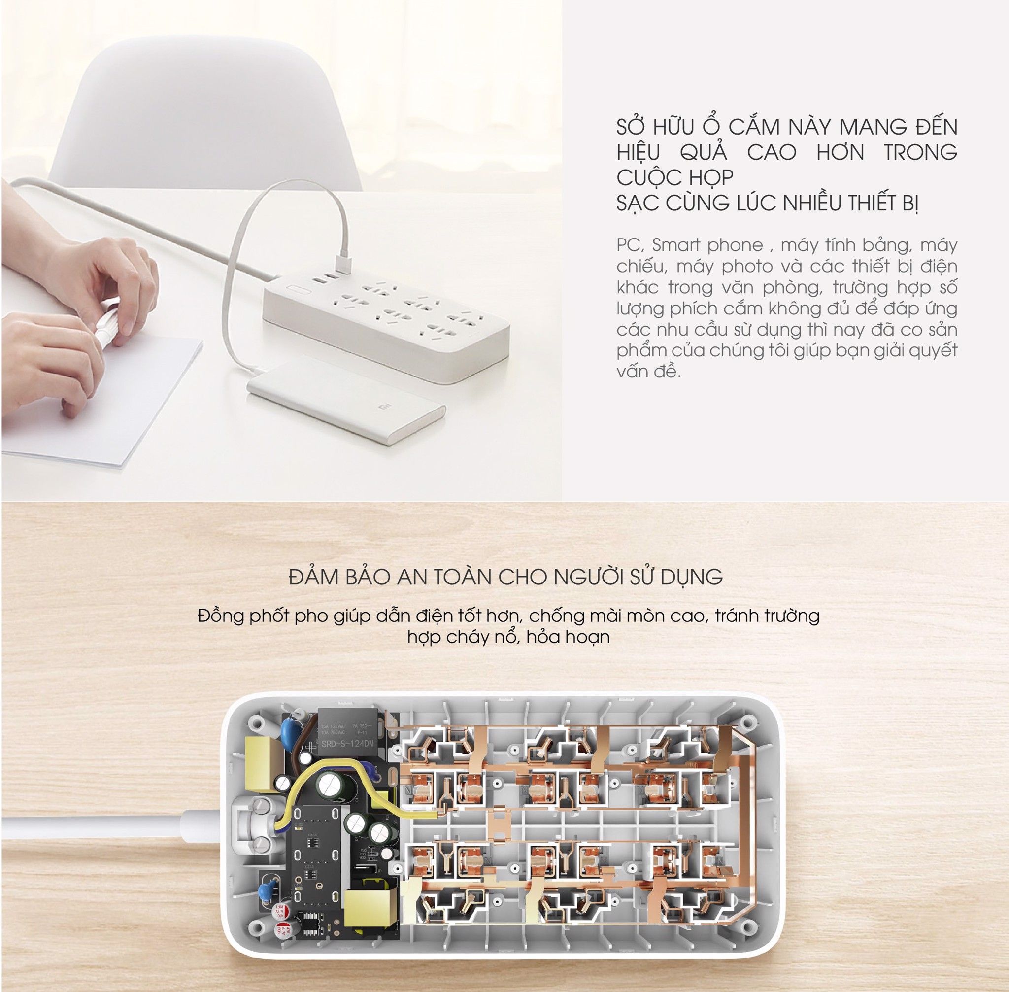 Ổ Cắm Điện 6 Plug-in 3-port USB Power Strip
