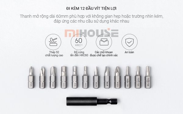 Bộ Máy Vặn Vít MI Electric Screwdriver Kèm 12 Đầu Vít S2 - Hàng Chính Hãng