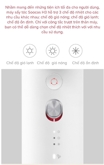 Máy sấy tóc Xiaomi Soocas H3 1800W / Soocas 1800W Double Negative Ions Hair Dryer