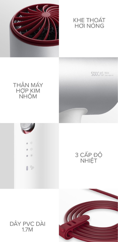 Máy sấy tóc Xiaomi Soocas H3 1800W / Soocas 1800W Double Negative Ions Hair Dryer
