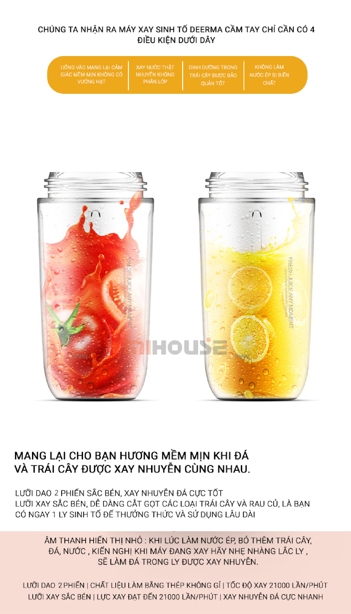 Máy xay sinh tố Mini cầm tay thông minh Deerma / Deerma Mini Juice Blender