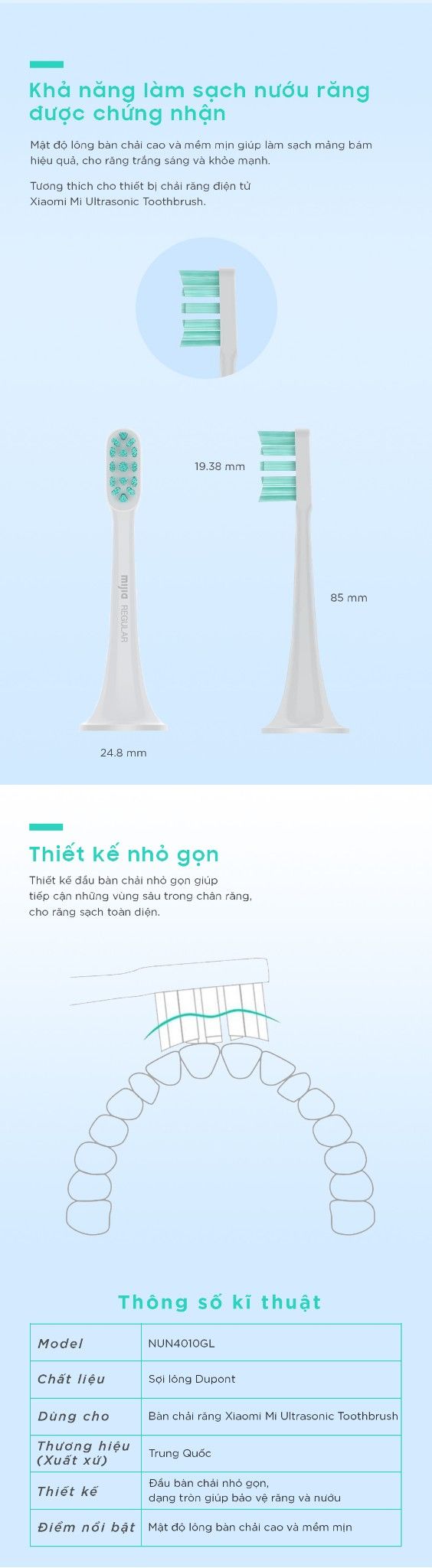 Đầu bàn chải đánh răng (bộ 3 cái/loại thường) Xiaomi / Mi Electric Toothbrush Head (3-pack,regular)
