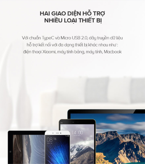 Dây truyền dữ liệu 2 trong 1 (Micro USB qua Type C) /Mi 2-in-1 USB Cable Micro USB to Type C