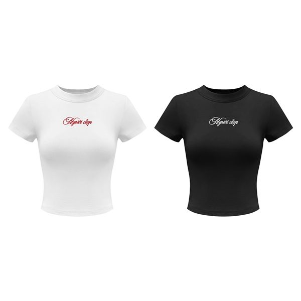 Áo thun ôm body cotton lông mịn co giãn thêu NGƯỜI ĐẸP