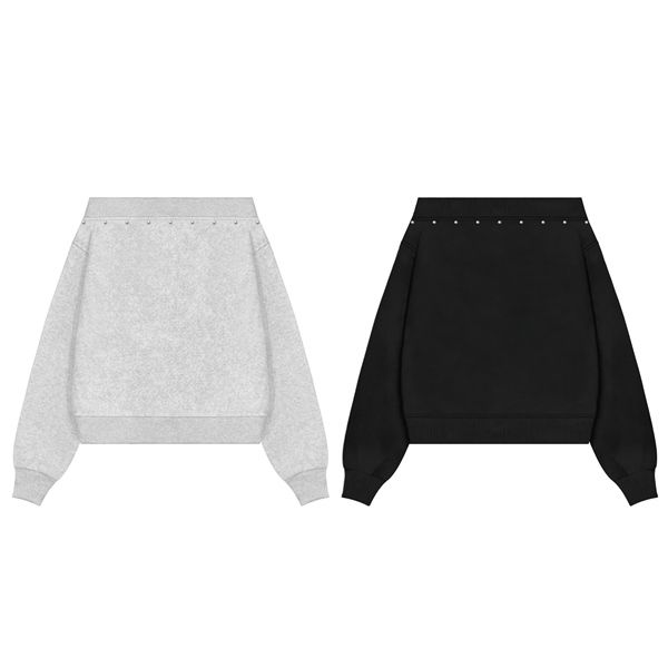 Áo sweater trễ vai đinh tán tay dài LISA