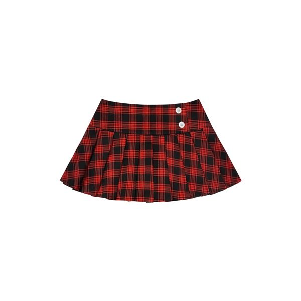 Chân váy ngắn kẻ caro đỏ xếp ly Two Years