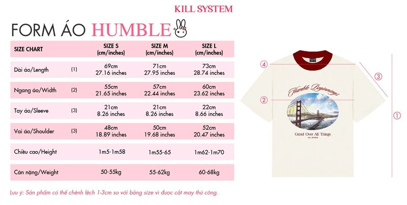 Áo thun in form oversize kem viền đỏ HUMBLE