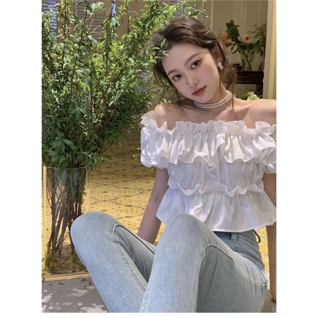 Áo croptop kiểu trễ vai bèo tầng NANA