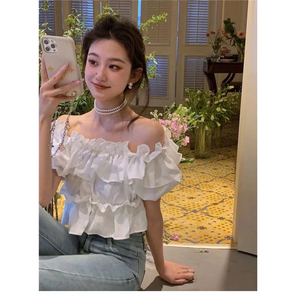 Áo croptop kiểu trễ vai bèo tầng NANA