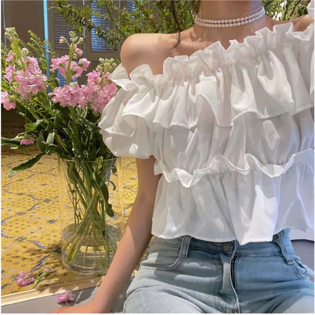 Áo croptop kiểu trễ vai bèo tầng NANA