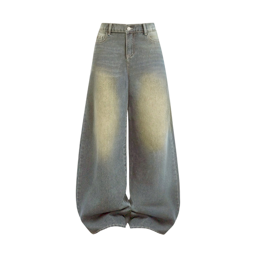 Quần Jeans nữ wash ống rộng Mountain