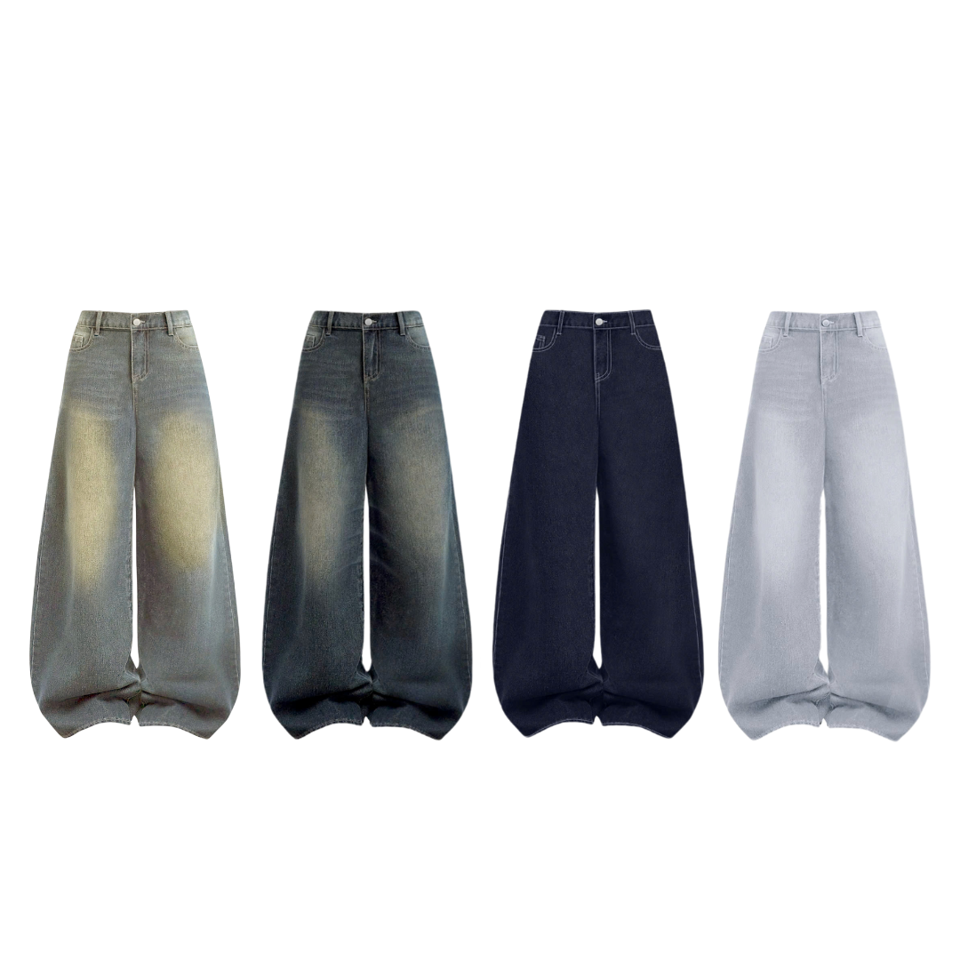 Quần Jeans nữ wash ống rộng Mountain