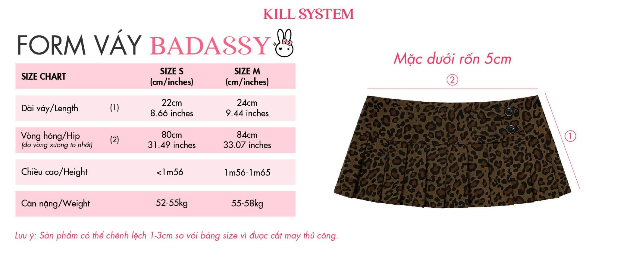 Chân váy ngắn cạp trễ da beo xếp ly BADASSY Kill System