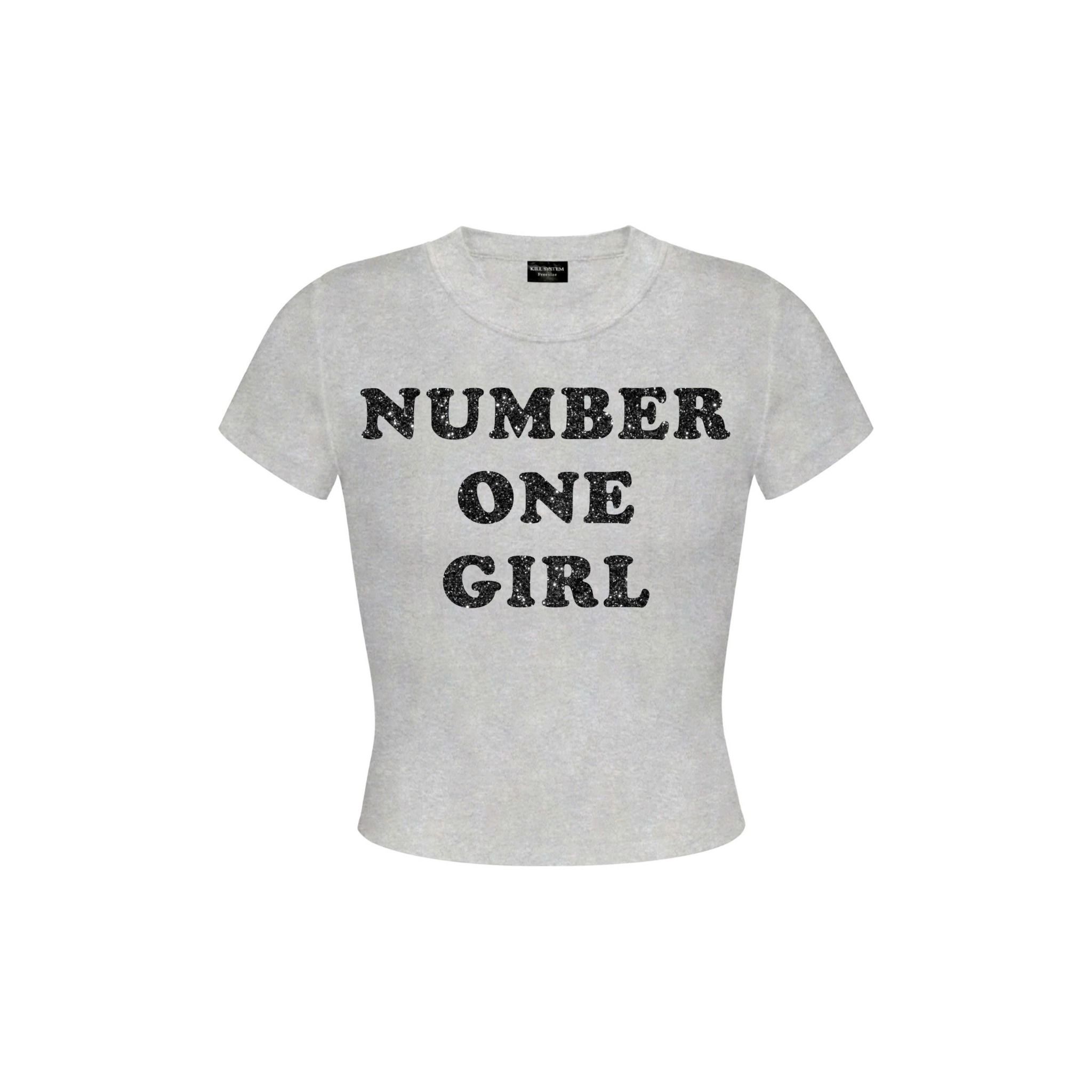 Áo thun ôm body babytee Number One Girl in chữ lấp lánh