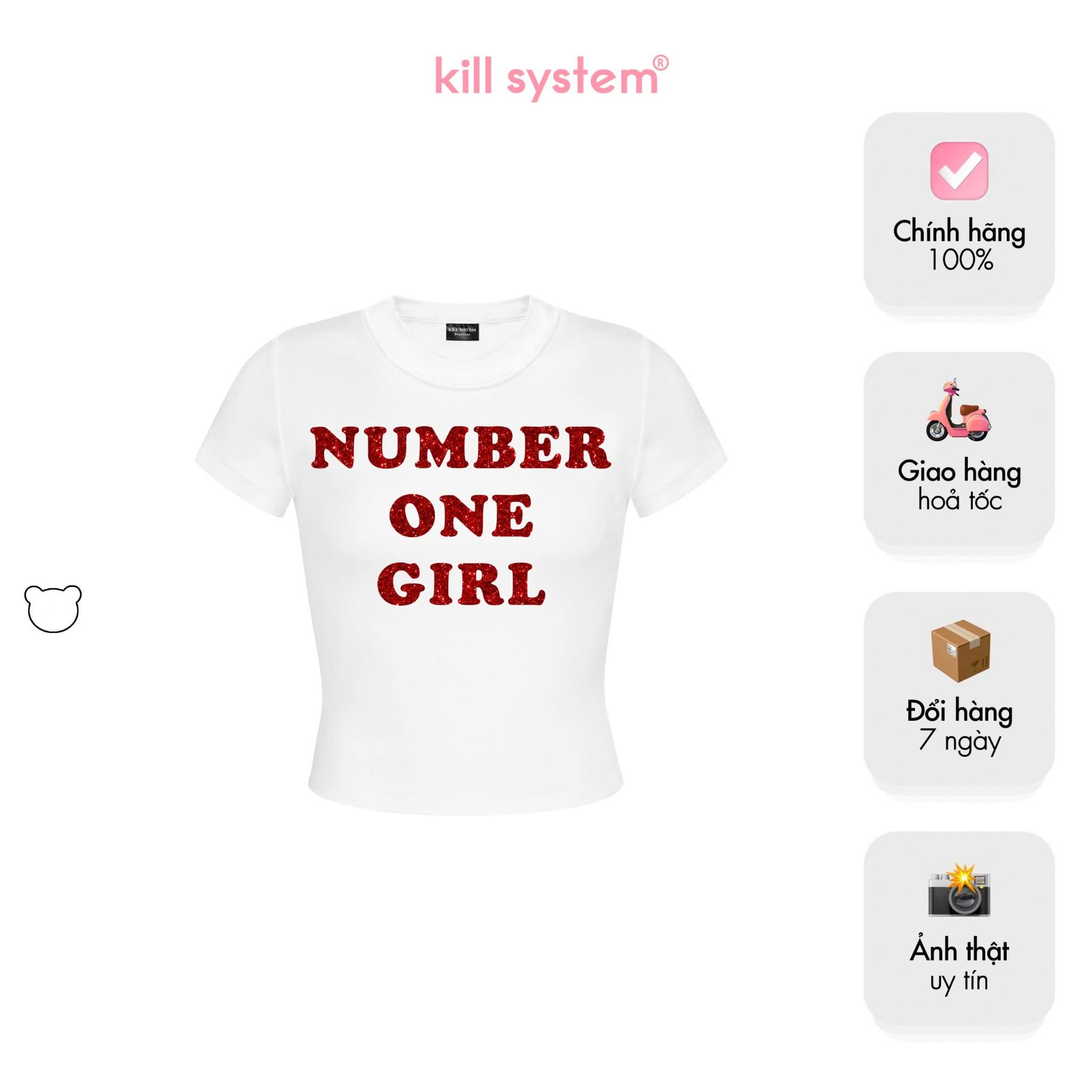 Áo thun ôm body babytee Number One Girl in chữ lấp lánh
