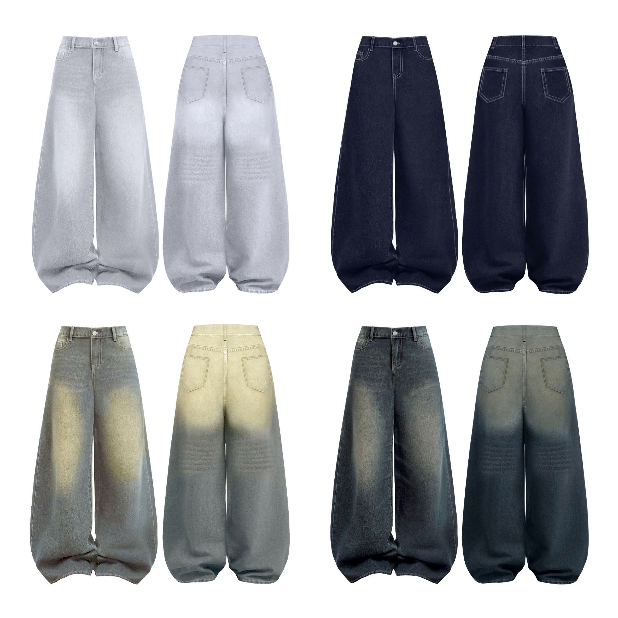 Quần Jeans nữ wash ống rộng Mountain