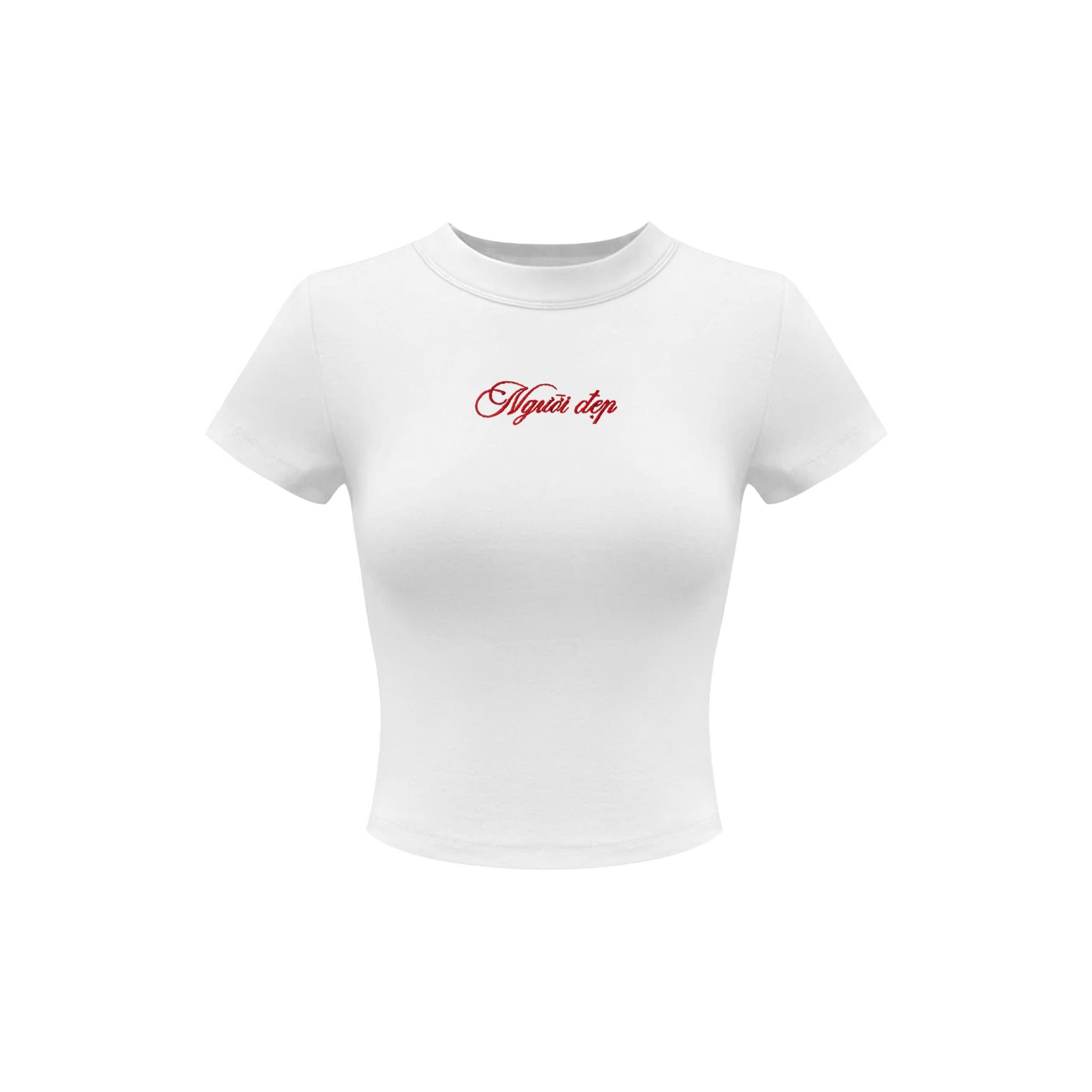 Áo thun ôm body cotton lông mịn co giãn thêu NGƯỜI ĐẸP