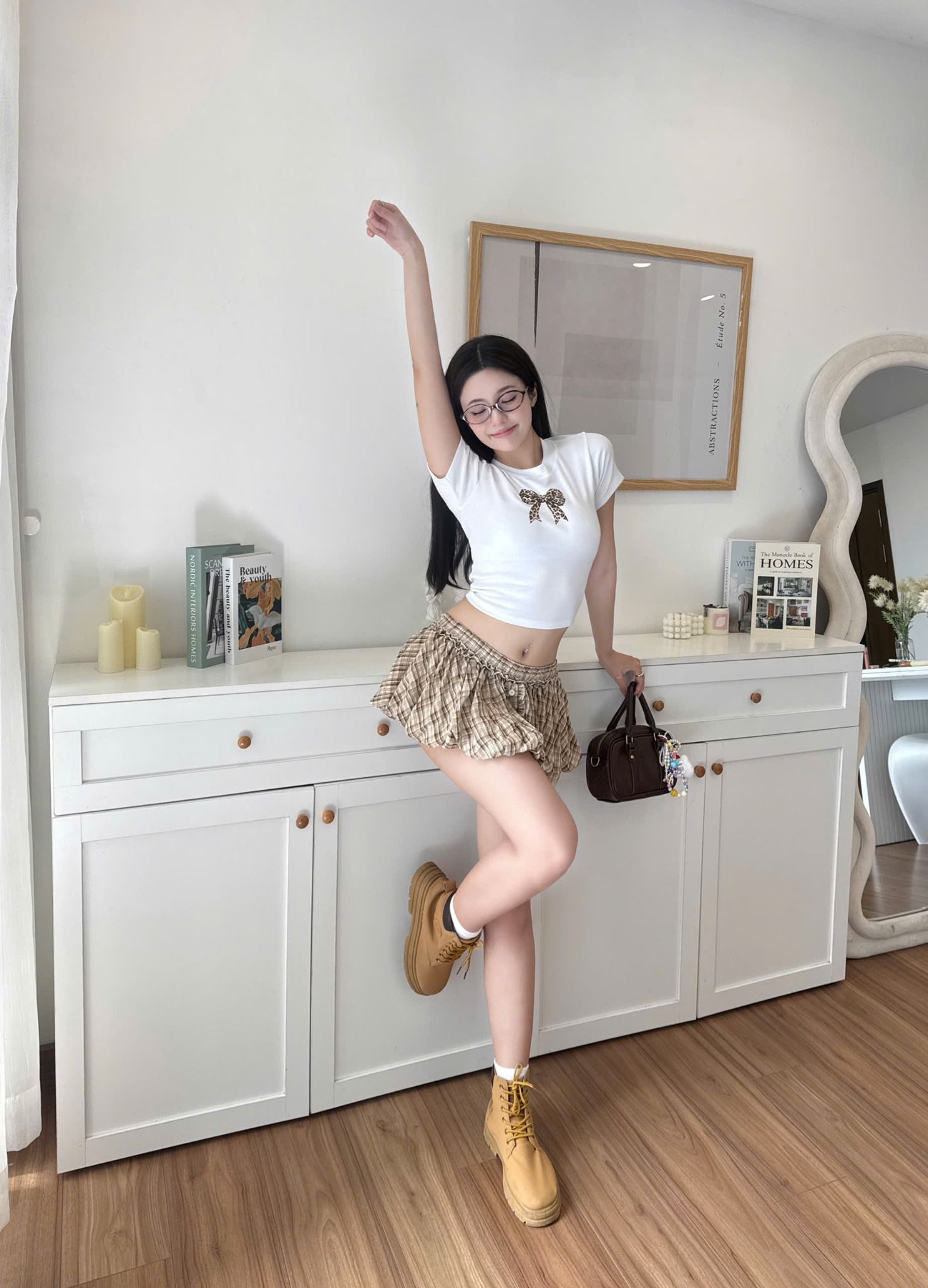 Chân váy bí sọc caro cạp thấp SISO chân váy bí ngô