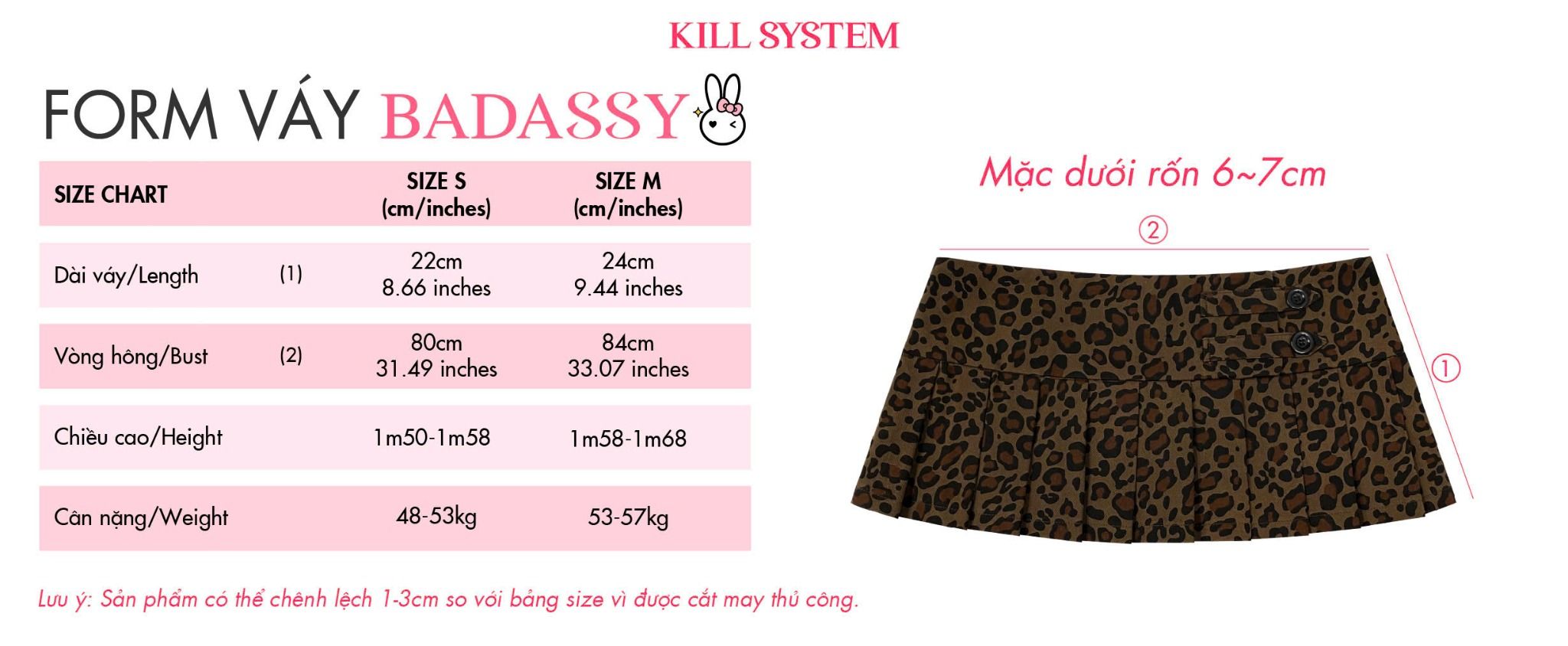 Chân váy ngắn cạp trễ da beo xếp ly BADASSY Kill System