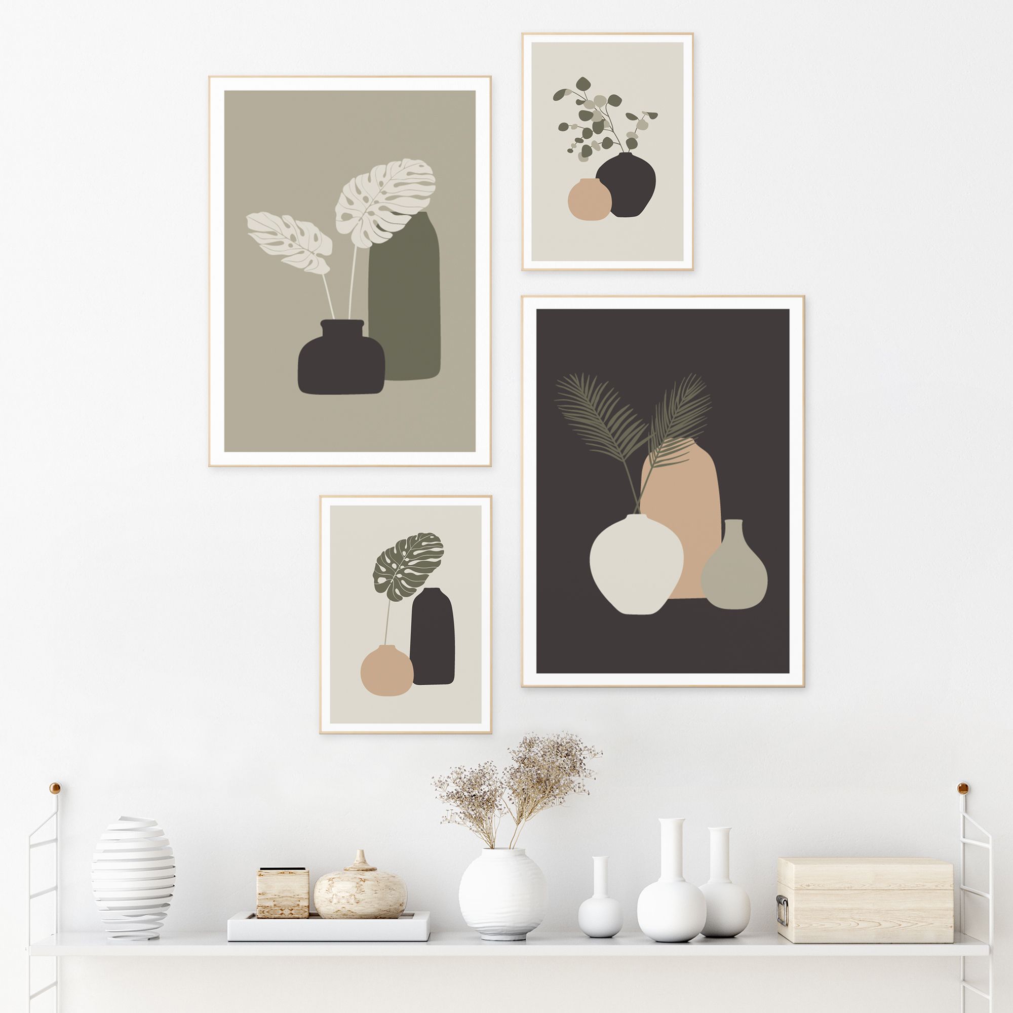 VASES AND TROPICAL LEAVES SET 01