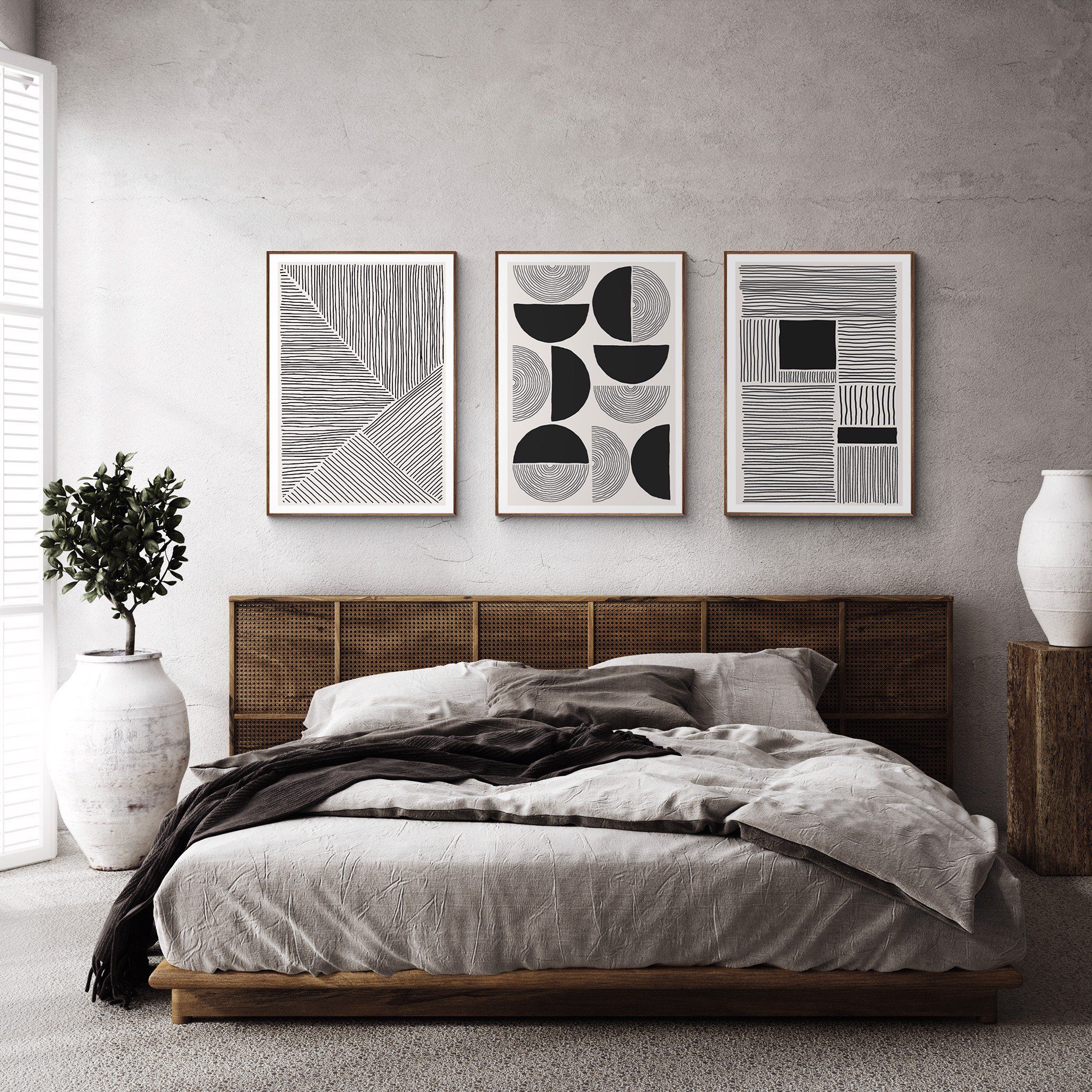 Bộ 3 tranh trang trí vẽ tay tối giản Minimalist Handrawn