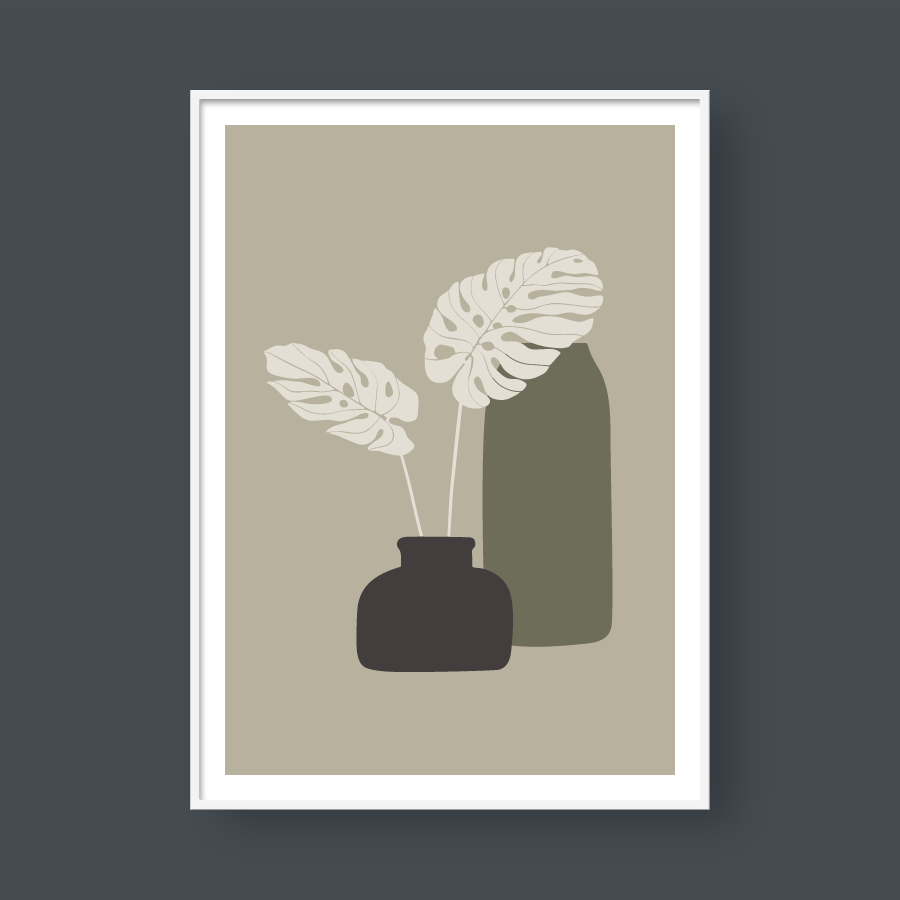 VASES AND TROPICAL LEAVES SET 01