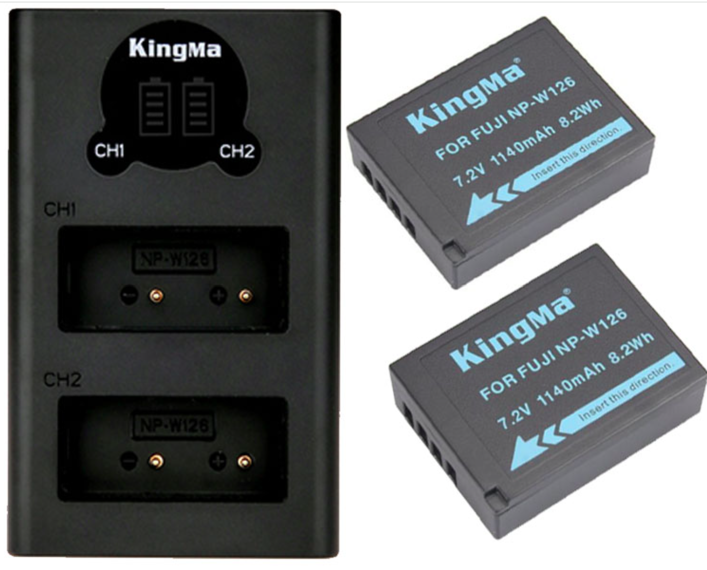 Bộ 2 pin + 1 sạc Kingma LCD cho Fujifilm W126