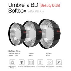 Softbox dù Beauty Dish Jinbei 65 / 85 / 105 cm