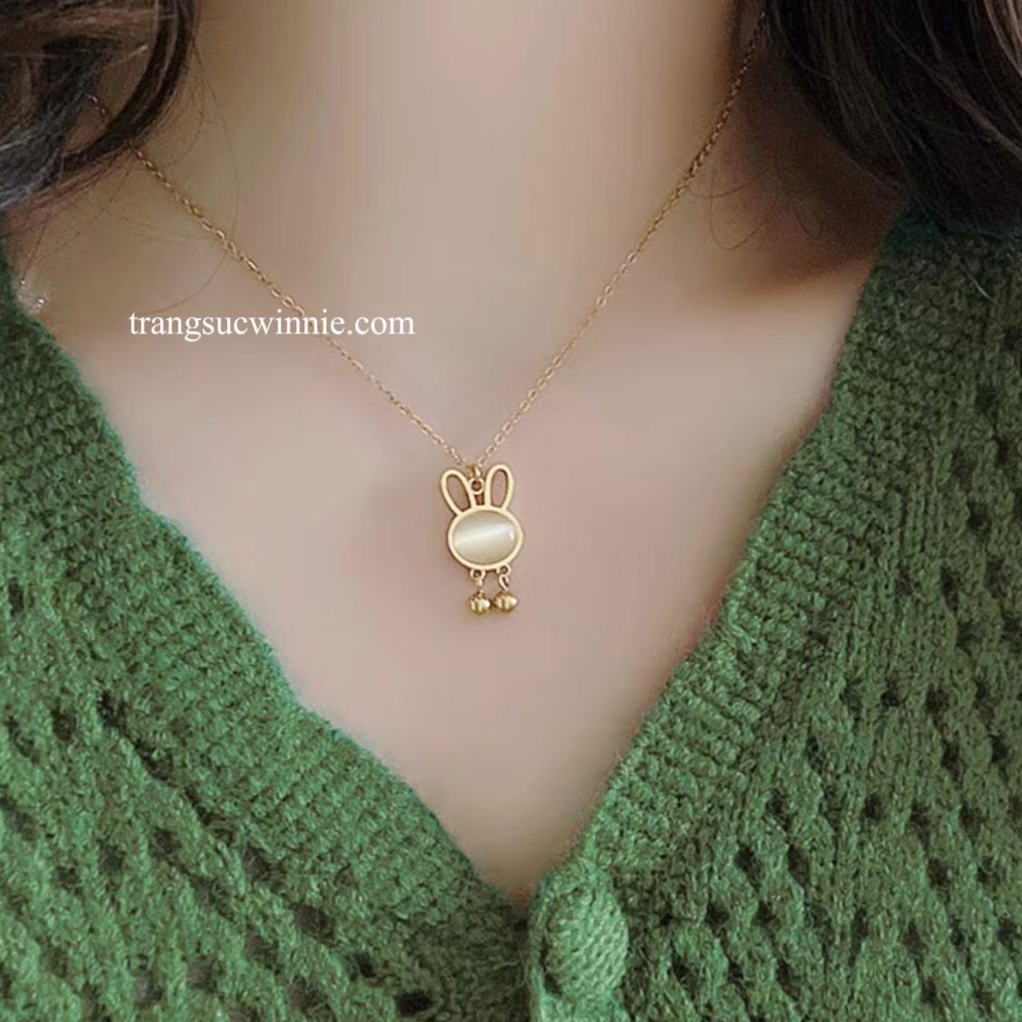 Dây chuyền titan Thỏ Opal