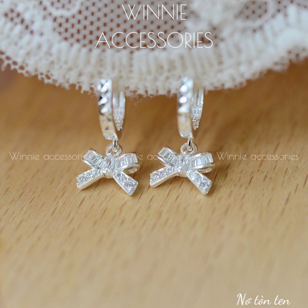 Hoa tai Bạc S925 Nơ tòn ten