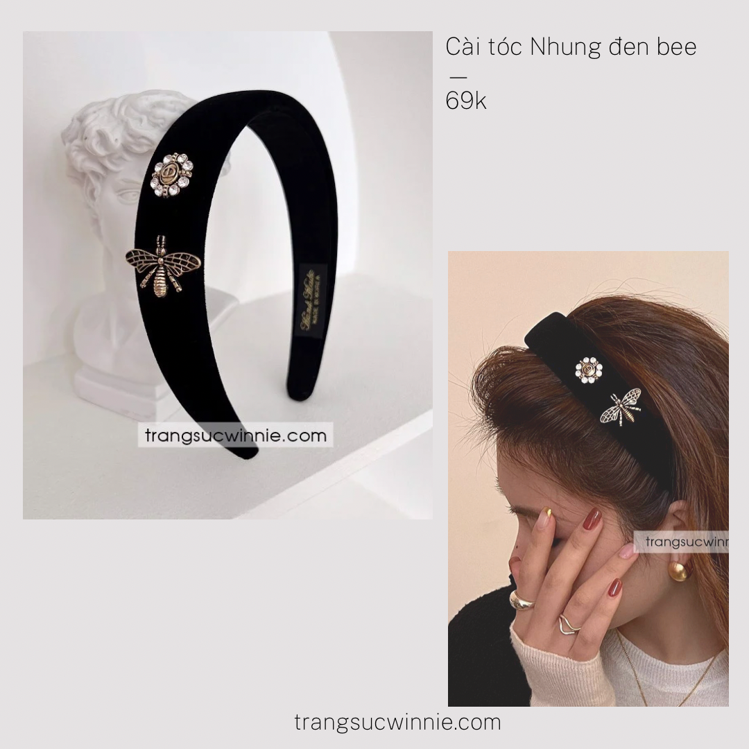 Cài tóc nhung đen bee