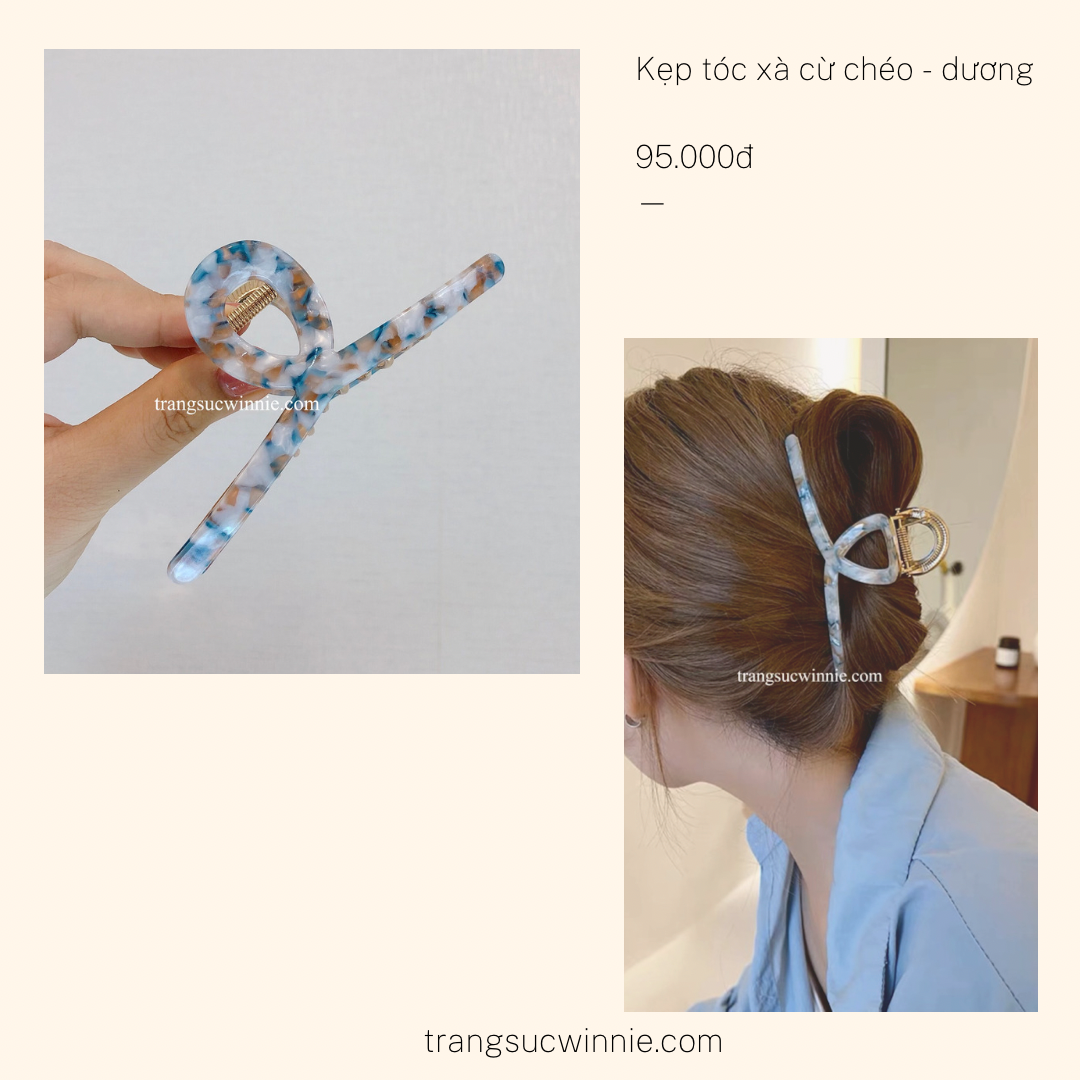 Kẹp tóc Xà cừ chéo - Xanh dương