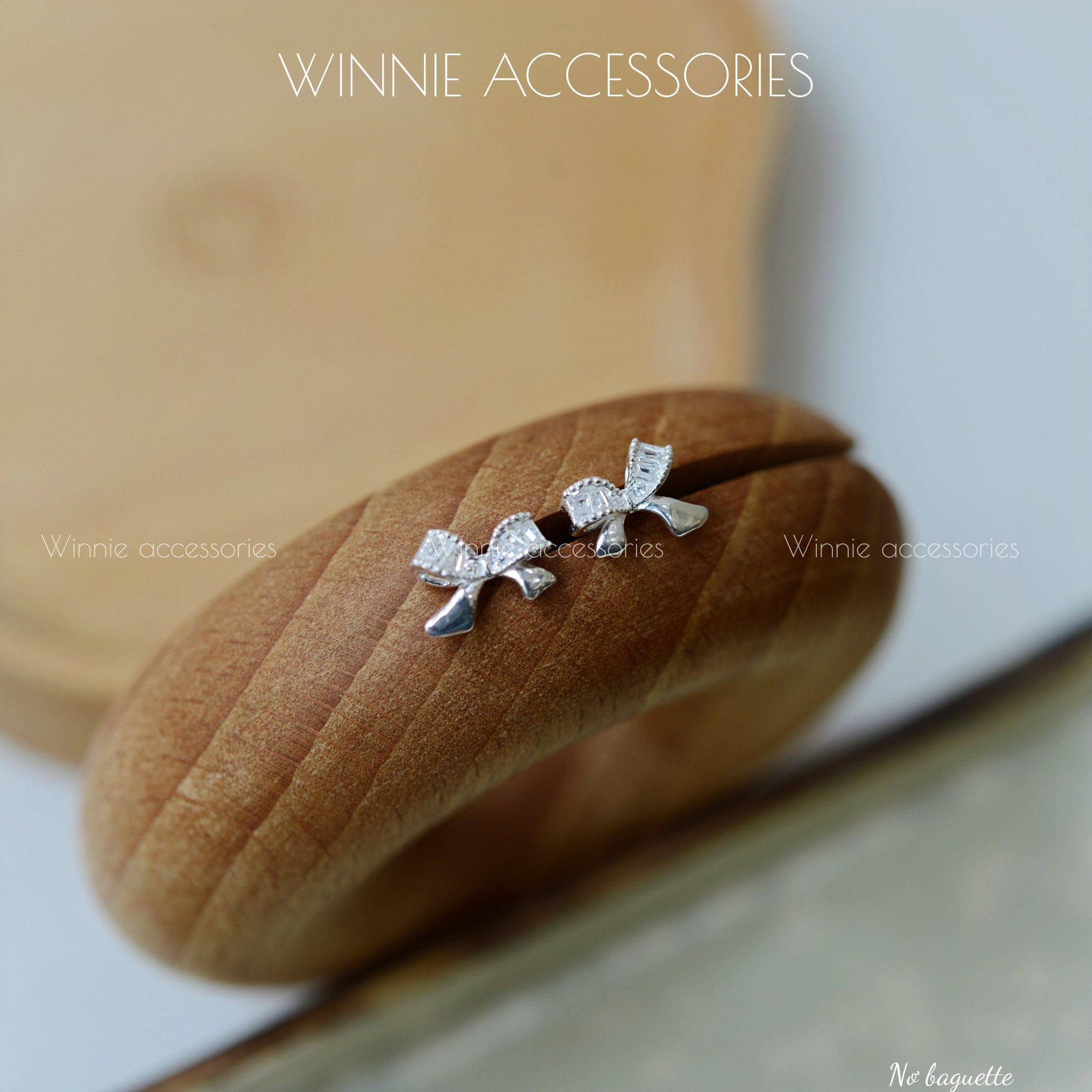 Hoa tai Bạc S925 Nơ Baguette