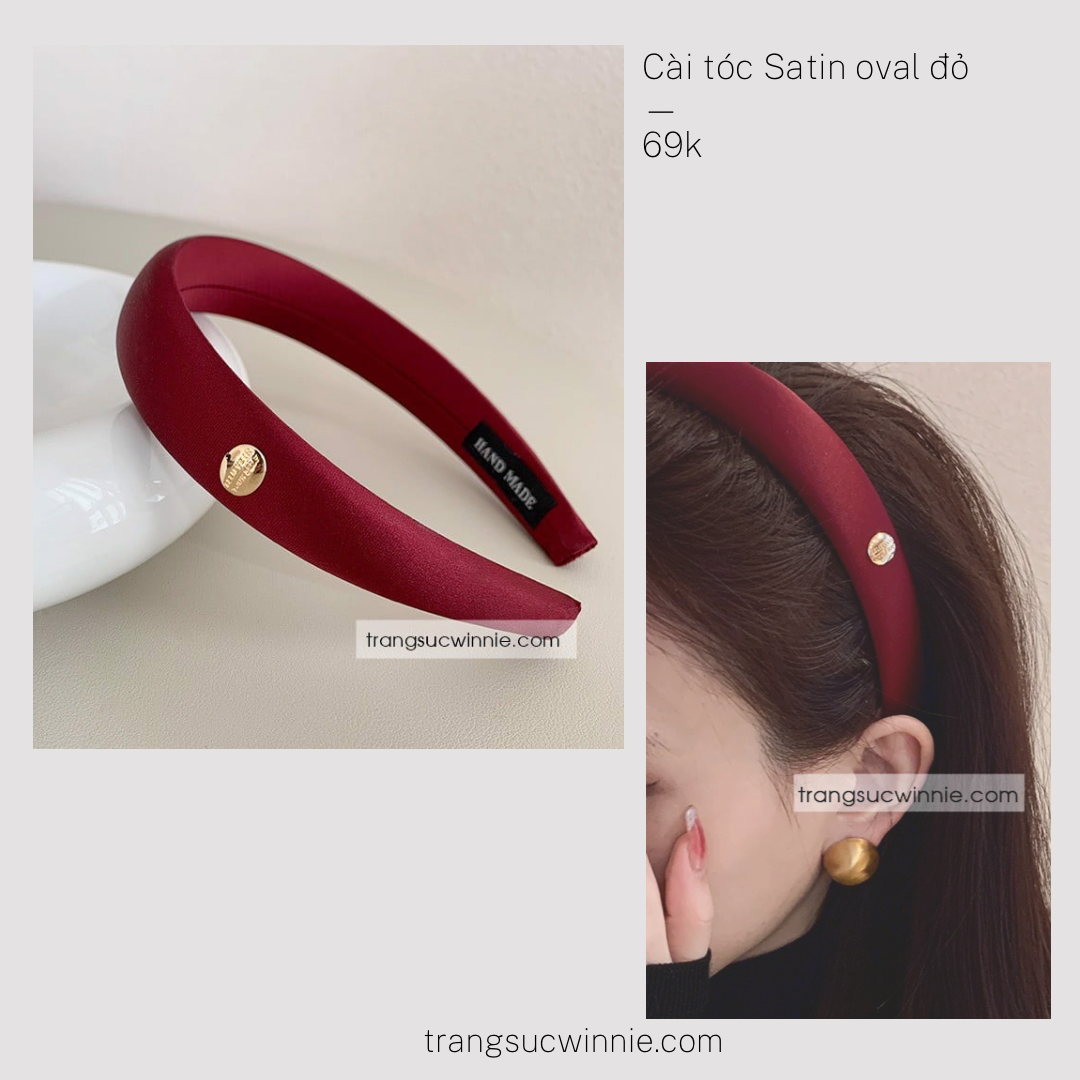 Cài tóc Satin Oval đỏ
